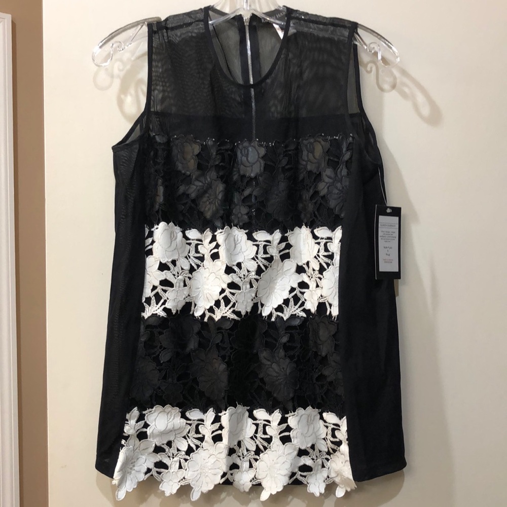 Karen Hartman leather and sheer tank